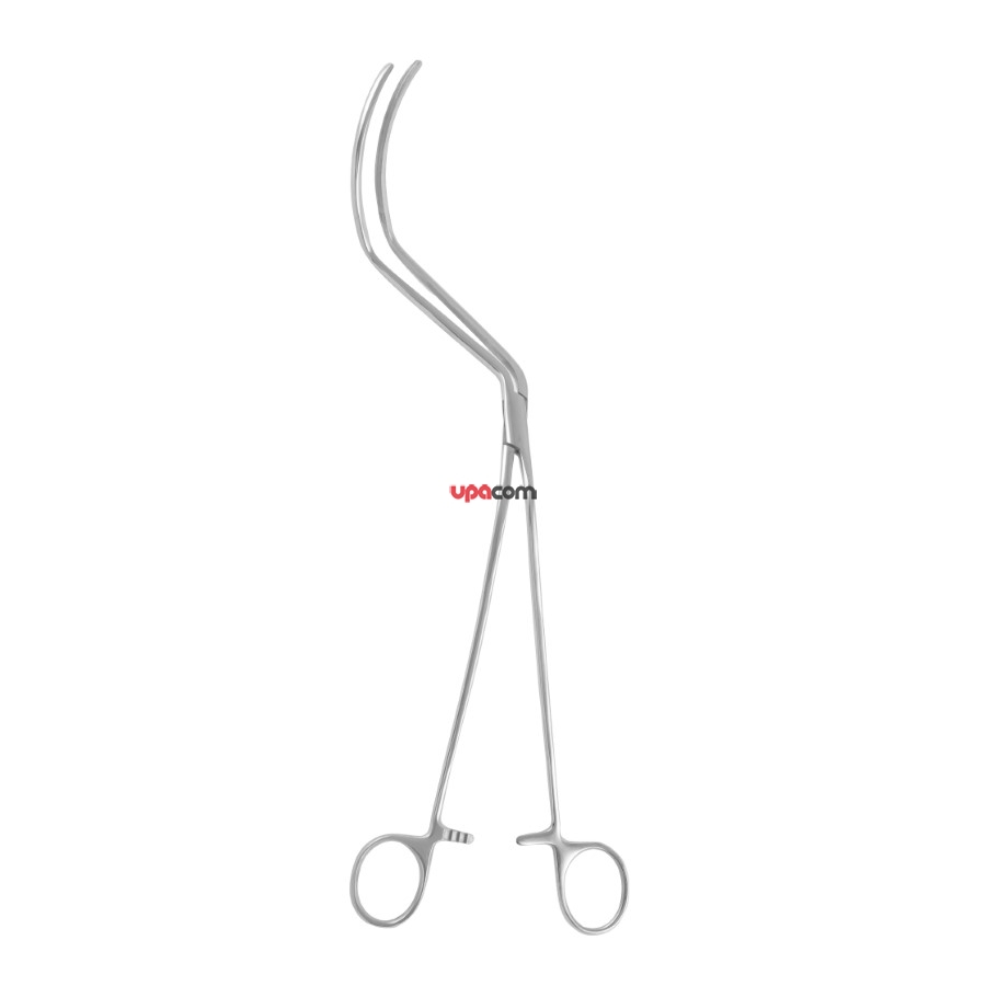 Зажим с кремальерой для временного пережатия аорты и  легкой  артерии,  с двойным изгибом, 295 мм